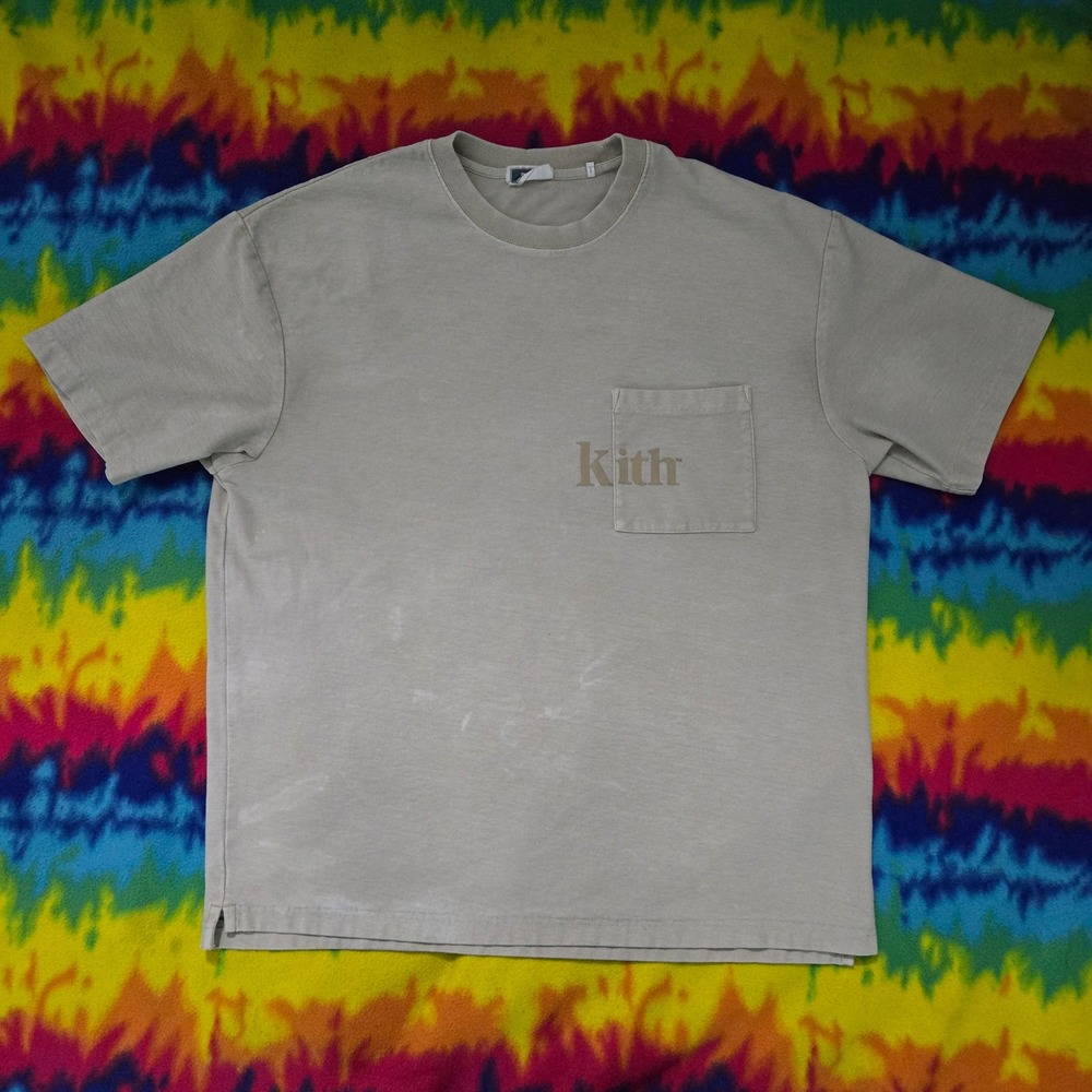 Kith Mens Pocket Tee Shirt Tan Beige Logo Short Sleeve Streetwear Size M